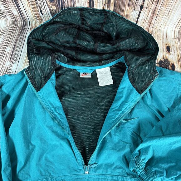 Vintage 90s Nike Womens Size Medium Teal Hooded 1/4 Zip Windbreaker Jacket Coat - Picture 6 of 11